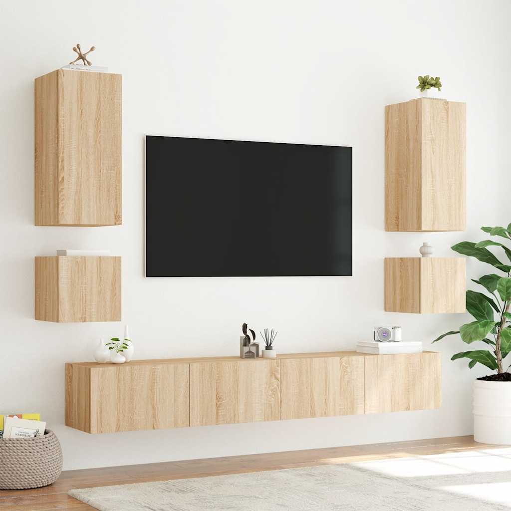 Έπιπλα Τοίχου Τηλ. με LED 2 Τεμ. Sonoma Δρυς 40,5x35x40 εκ. - Pakobazaar