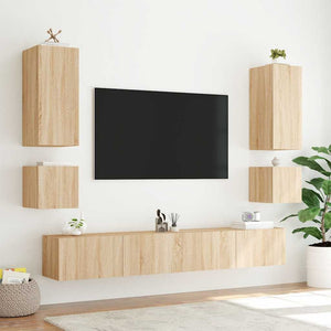 Έπιπλα Τοίχου Τηλ. με LED 2 Τεμ. Sonoma Δρυς 40,5x35x40 εκ. - Pakobazaar