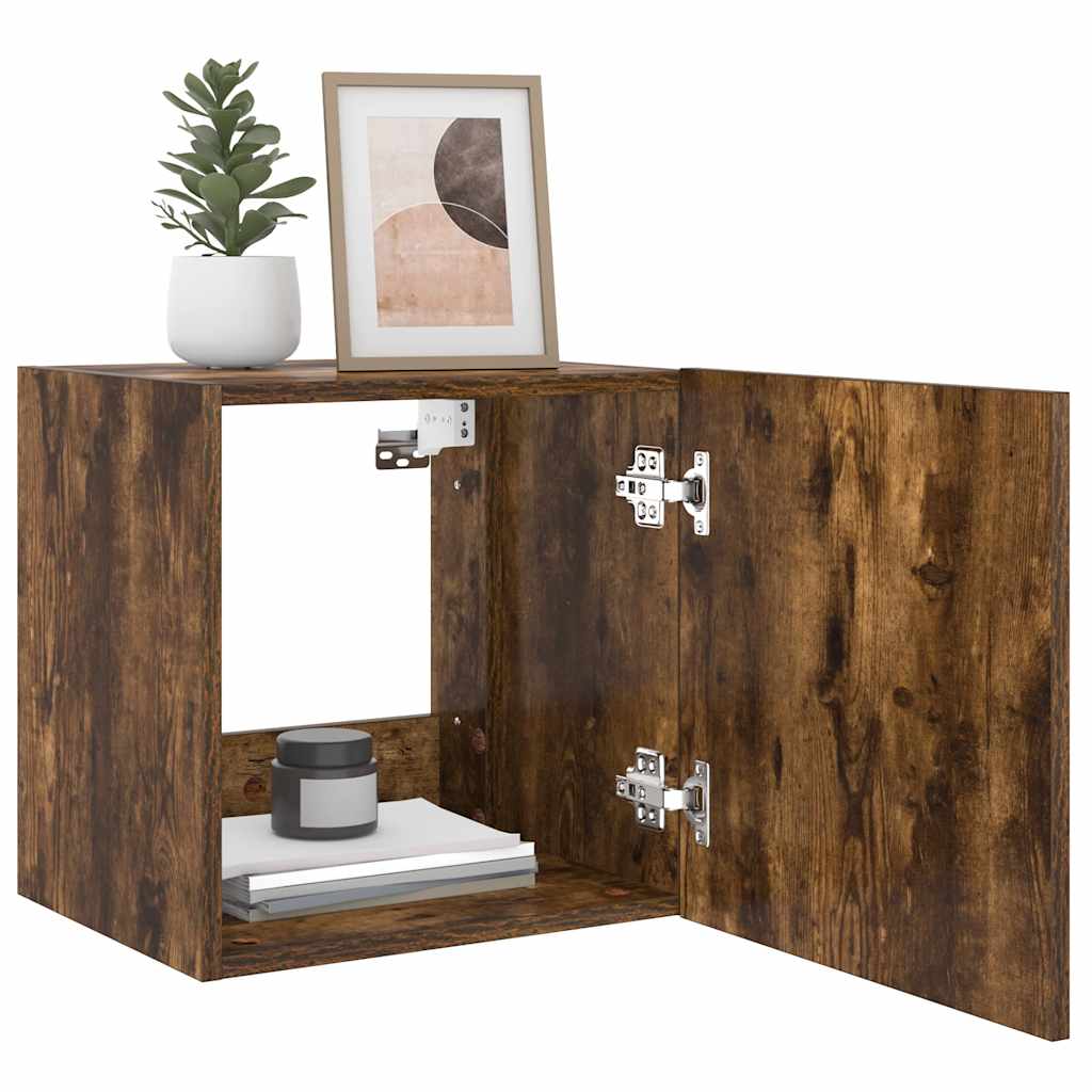 Έπιπλο Τοίχου Τηλεόρασης με LED Καπνιστή Δρυς 40,5x35x40 εκ. - Pakobazaar