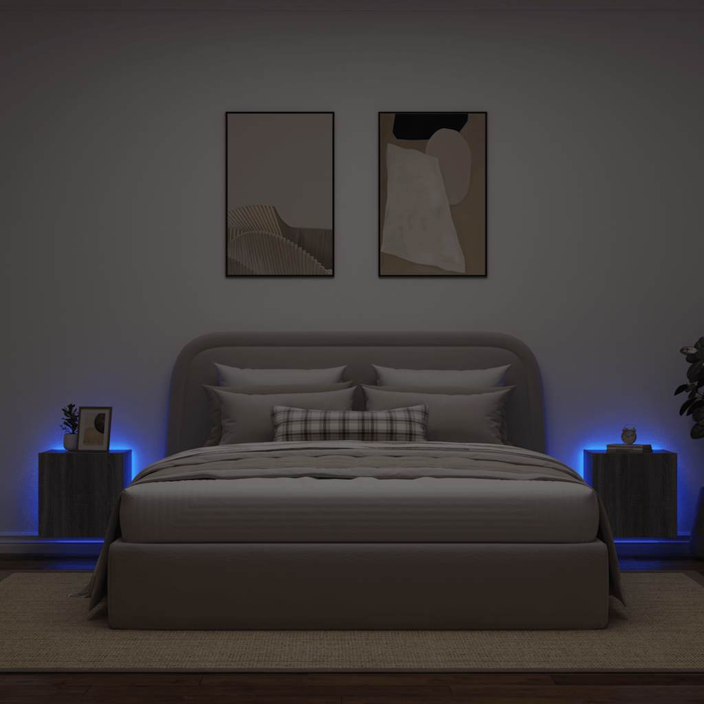 Έπιπλα Τοίχου Τηλ. με LED 2 Τεμ. Γκρι Sonoma 40,5x35x40 εκ. - Pakobazaar