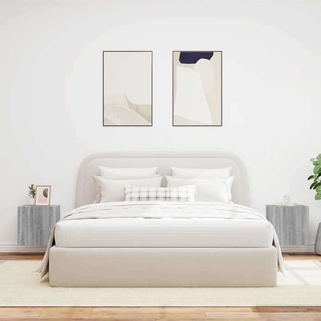 Έπιπλα Τοίχου Τηλ. με LED 2 Τεμ. Γκρι Sonoma 40,5x35x40 εκ. - Pakobazaar