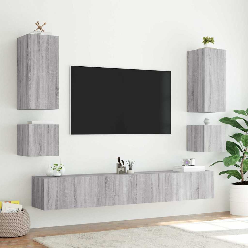 Έπιπλα Τοίχου Τηλ. με LED 2 Τεμ. Γκρι Sonoma 40,5x35x40 εκ. - Pakobazaar