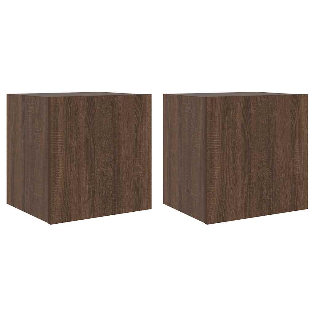 Έπιπλα Τοίχου Τηλεόρασης LED 2 Τεμ. Καφέ Δρυς 40,5x35x40εκ. - Pakobazaar