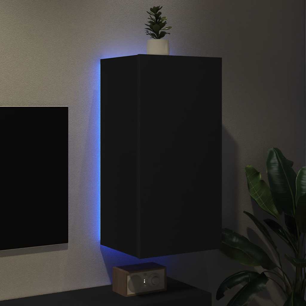 Έπιπλο Τοίχου Τηλεόρασης με LED Μαύρο 40,5x35x80 εκ. - Pakobazaar