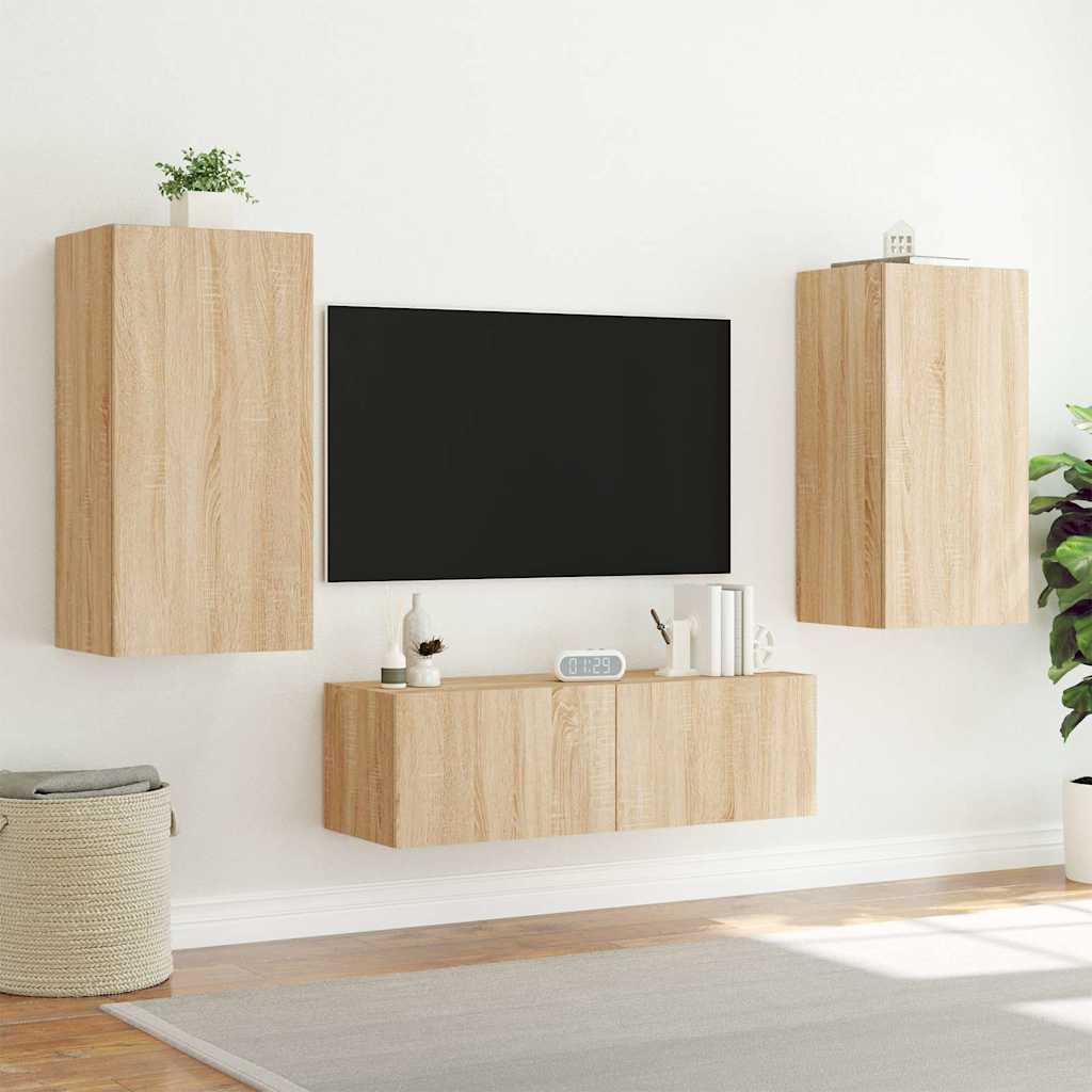 Έπιπλο Τοίχου Τηλεόρασης με LED Sonoma Δρυς 40,5x35x80 εκ. - Pakobazaar