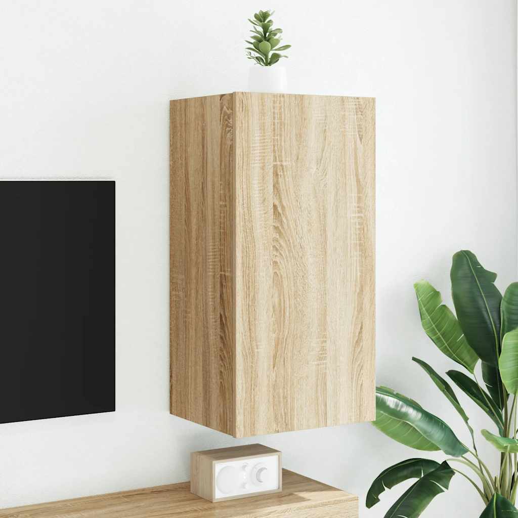 Έπιπλο Τοίχου Τηλεόρασης με LED Sonoma Δρυς 40,5x35x80 εκ. - Pakobazaar