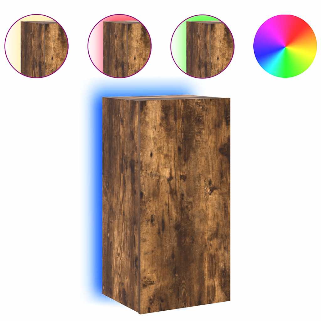 Έπιπλο Τοίχου Τηλεόρασης με LED Καπνιστή Δρυς 40,5x35x80 εκ. - Pakobazaar