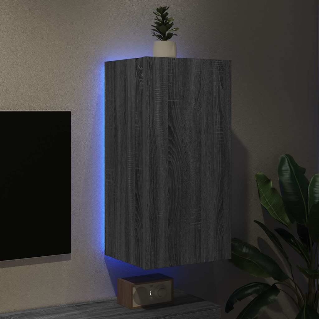 Έπιπλο Τοίχου Τηλεόρασης με LED Γκρι Sonoma 40,5x35x80 εκ.