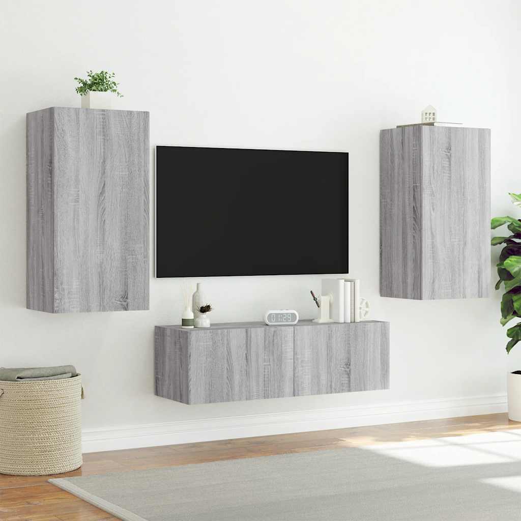 Έπιπλο Τοίχου Τηλεόρασης με LED Γκρι Sonoma 40,5x35x80 εκ.