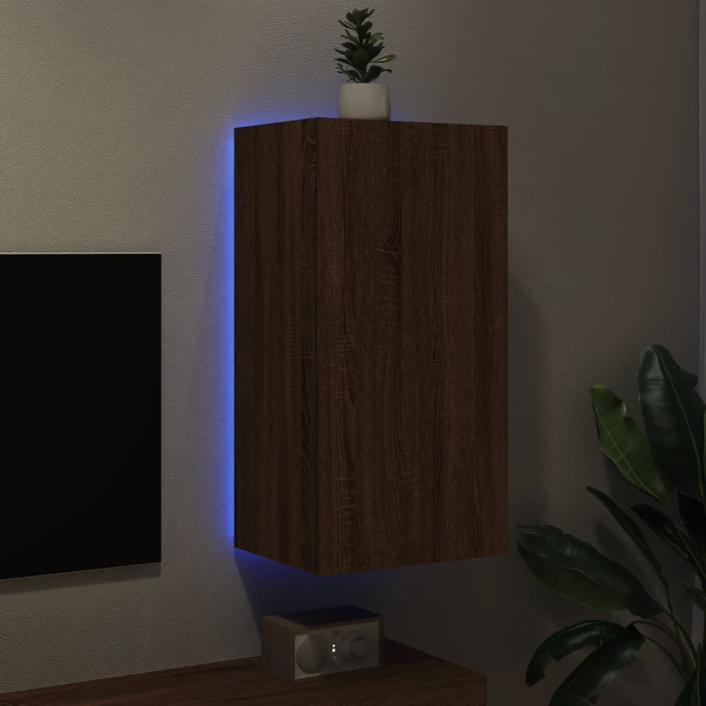 Έπιπλο Τοίχου Τηλεόρασης με LED Καφέ Δρυς 40,5x35x80 εκ. - Pakobazaar