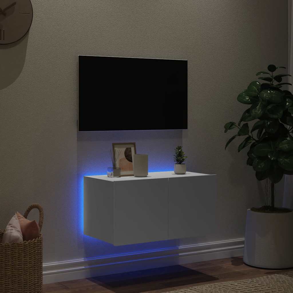 Έπιπλο Τοίχου Τηλεόρασης με LED Λευκό 60x35x31 εκ.