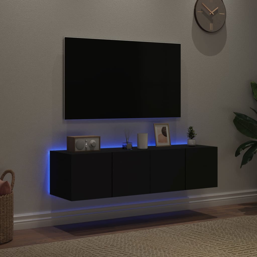 Έπιπλα Τοίχου Τηλεόρασης με LED 2 Τεμ. Μαύρα 60x35x31 εκ.