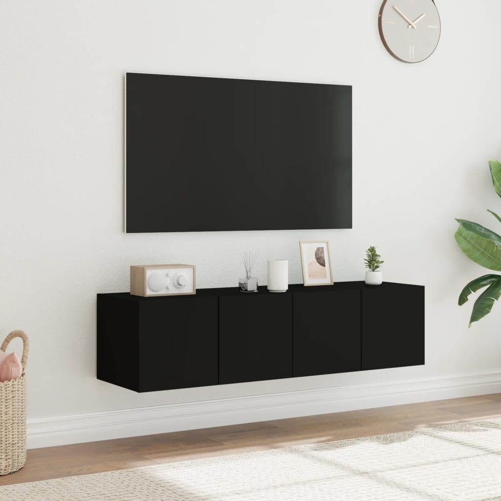Έπιπλα Τοίχου Τηλεόρασης με LED 2 Τεμ. Μαύρα 60x35x31 εκ.