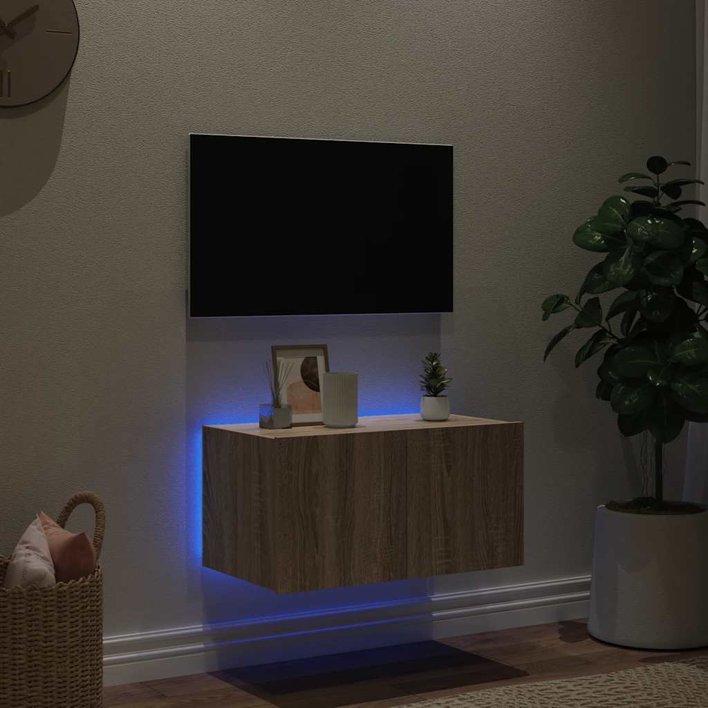 Έπιπλο Τοίχου Τηλεόρασης με LED Sonoma Δρυς 60x35x31 εκ.