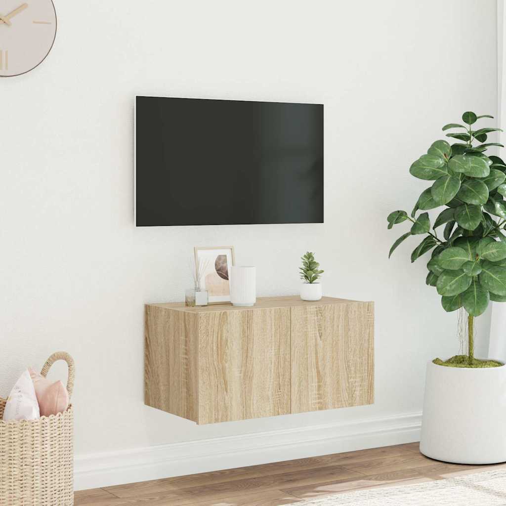 Έπιπλο Τοίχου Τηλεόρασης με LED Sonoma Δρυς 60x35x31 εκ.