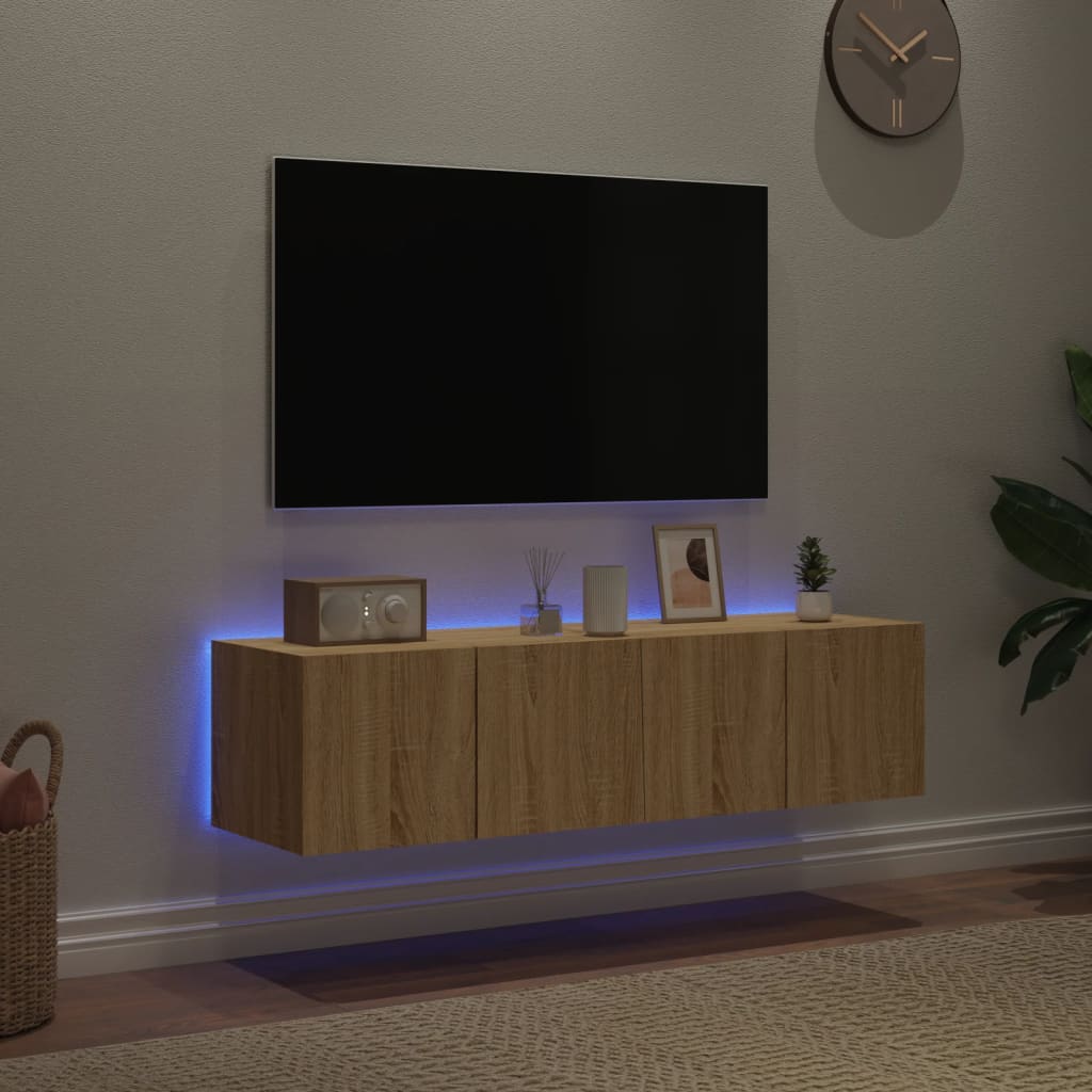 Έπιπλα Τοίχου Τηλ. με LED 2 Τεμ. Sonoma Δρυς 60x35x31 εκ.