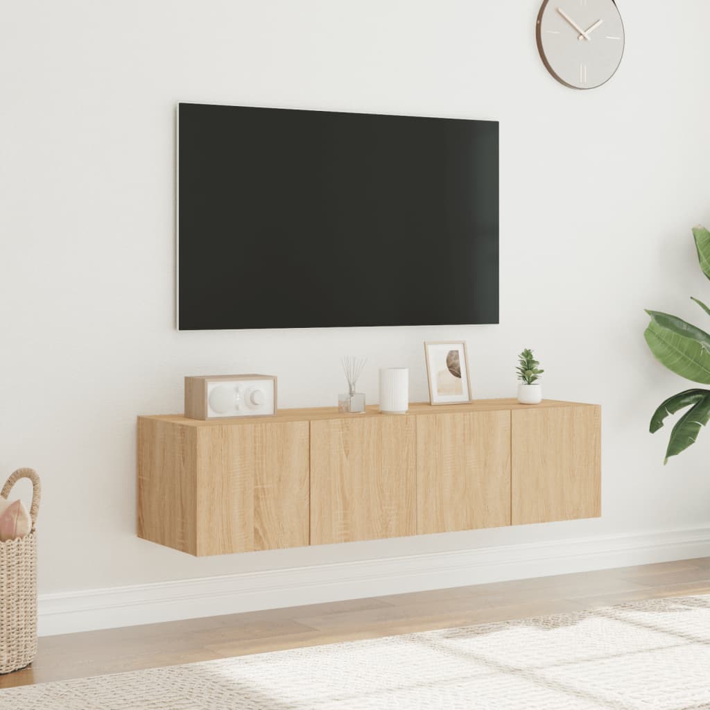 Έπιπλα Τοίχου Τηλ. με LED 2 Τεμ. Sonoma Δρυς 60x35x31 εκ.