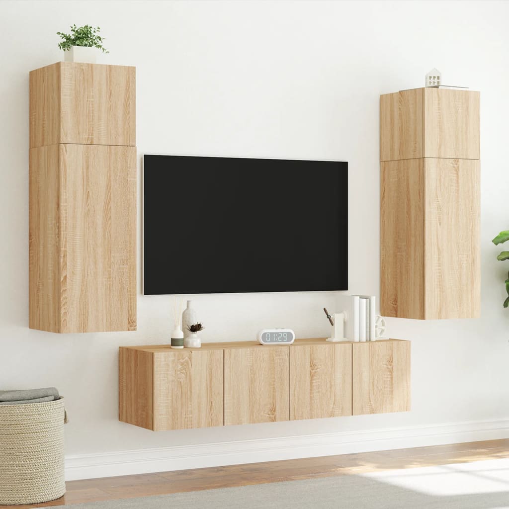 Έπιπλα Τοίχου Τηλ. με LED 2 Τεμ. Sonoma Δρυς 60x35x31 εκ.