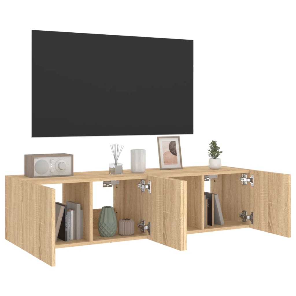 Έπιπλα Τοίχου Τηλ. με LED 2 Τεμ. Sonoma Δρυς 60x35x31 εκ.