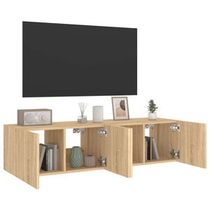 Έπιπλα Τοίχου Τηλ. με LED 2 Τεμ. Sonoma Δρυς 60x35x31 εκ.