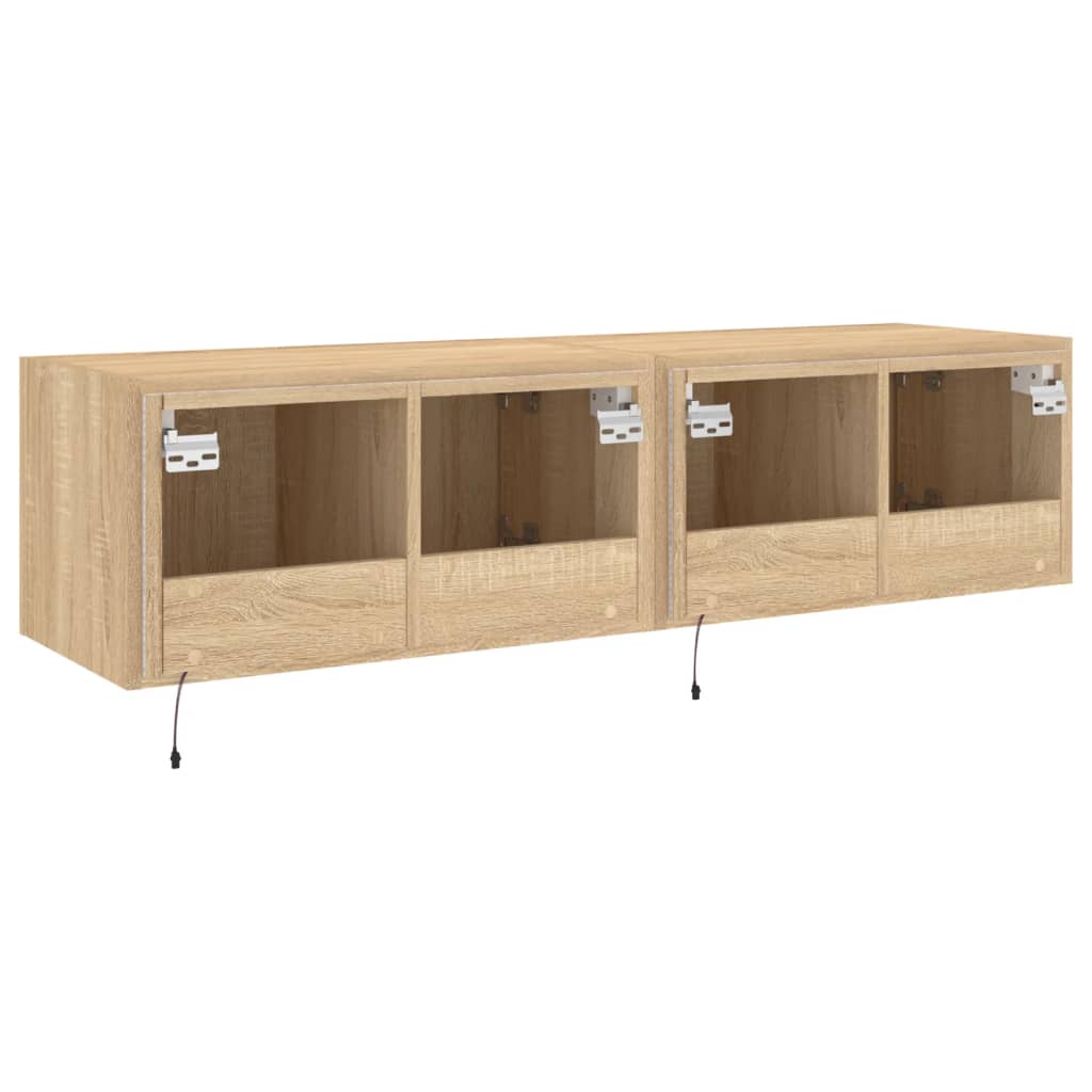 Έπιπλα Τοίχου Τηλ. με LED 2 Τεμ. Sonoma Δρυς 60x35x31 εκ.