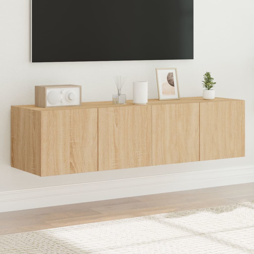 Έπιπλα Τοίχου Τηλ. με LED 2 Τεμ. Sonoma Δρυς 60x35x31 εκ.