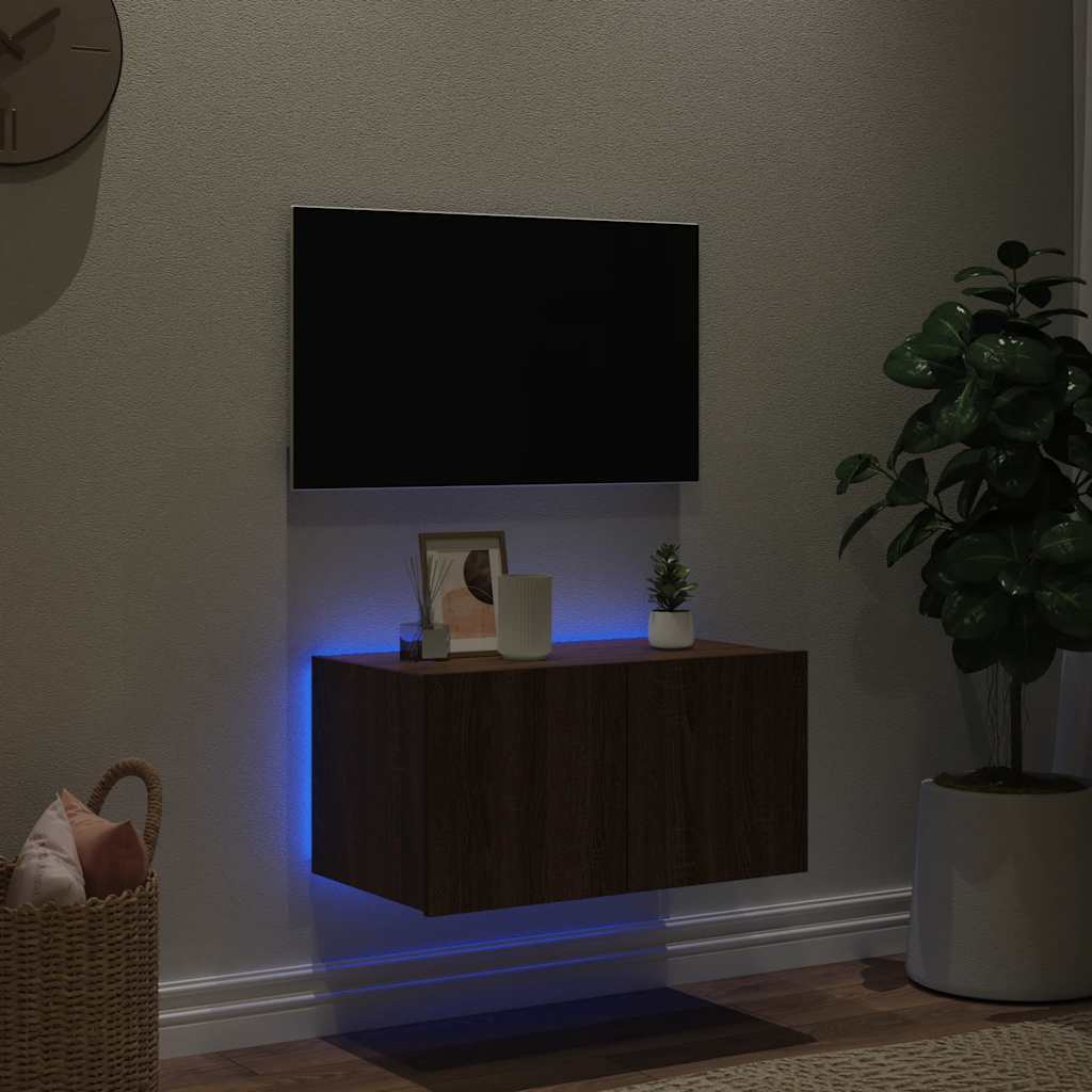 Έπιπλο Τοίχου Τηλεόρασης με LED Καφέ Δρυς 60x35x31 εκ. - Pakobazaar