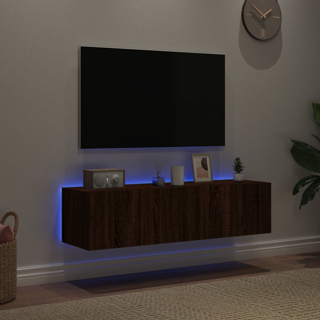 Έπιπλα Τοίχου Τηλεόρασης LED 2 Τεμ. Καφέ Δρυς 60x35x31 εκ.
