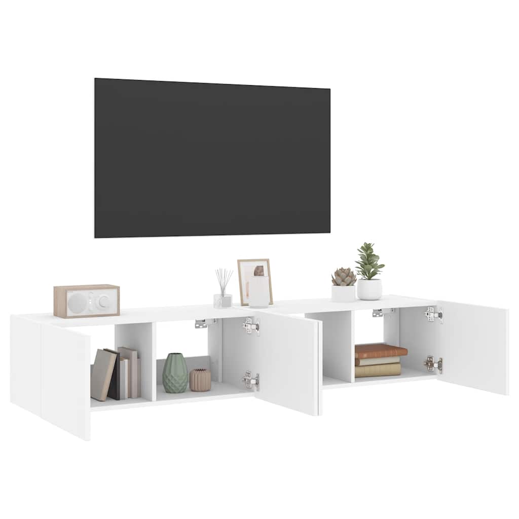 Έπιπλα Τοίχου Τηλεόρασης με LED 2 Τεμ. Λευκά 80x35x31 εκ. - Pakobazaar