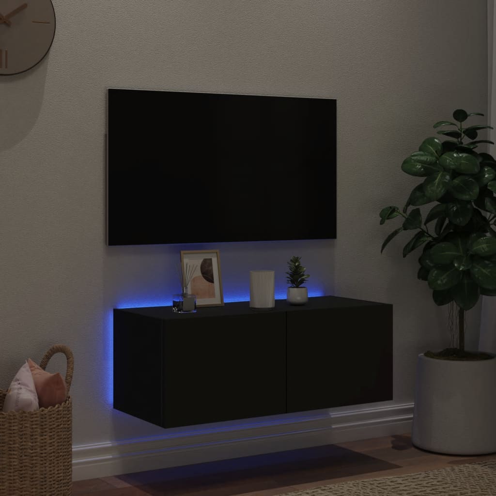 Έπιπλο Τοίχου Τηλεόρασης με LED Μαύρο 80x35x31 εκ.