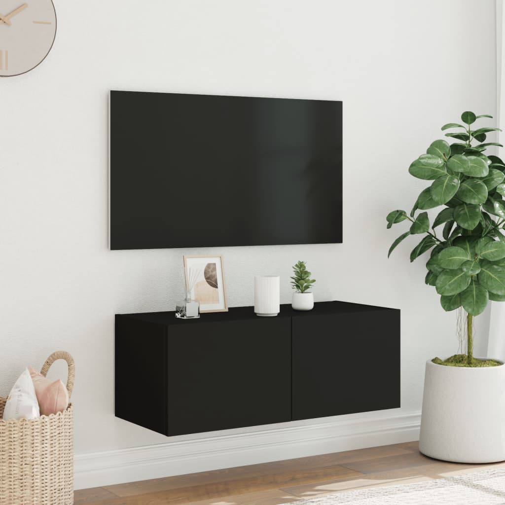 Έπιπλο Τοίχου Τηλεόρασης με LED Μαύρο 80x35x31 εκ.