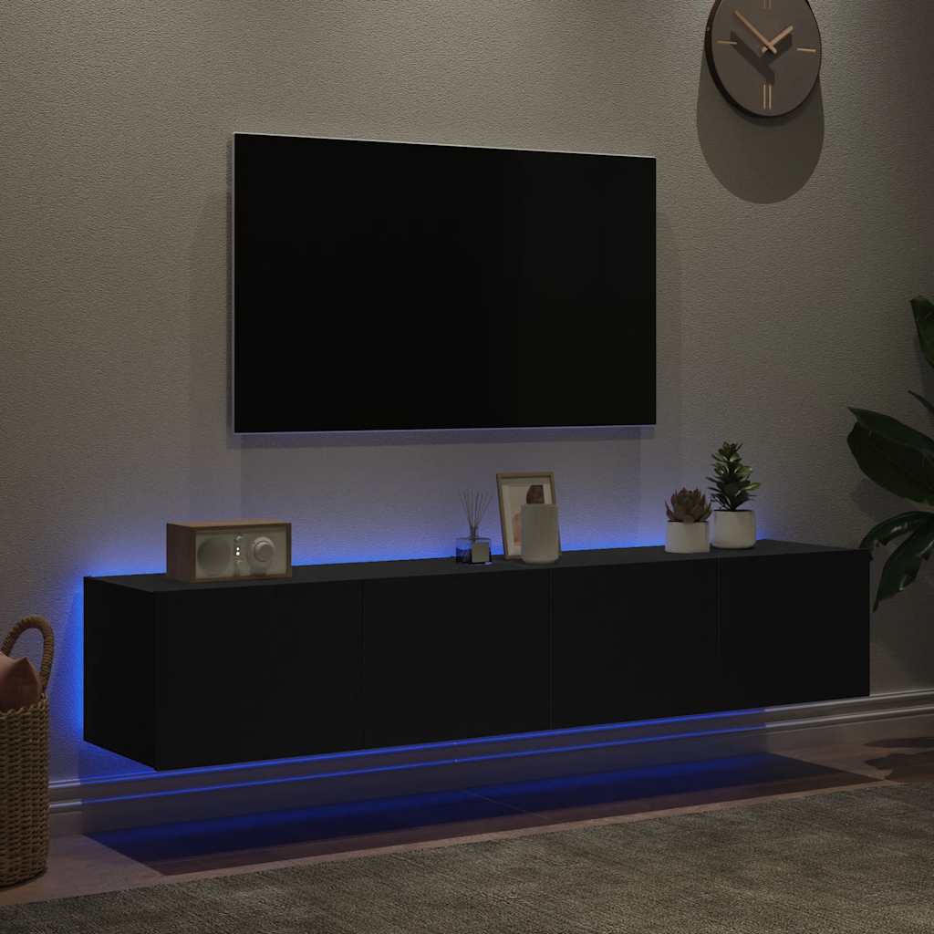 Έπιπλα Τοίχου Τηλεόρασης με LED 2 Τεμ. Μαύρα 80x35x31 εκ. - Pakobazaar