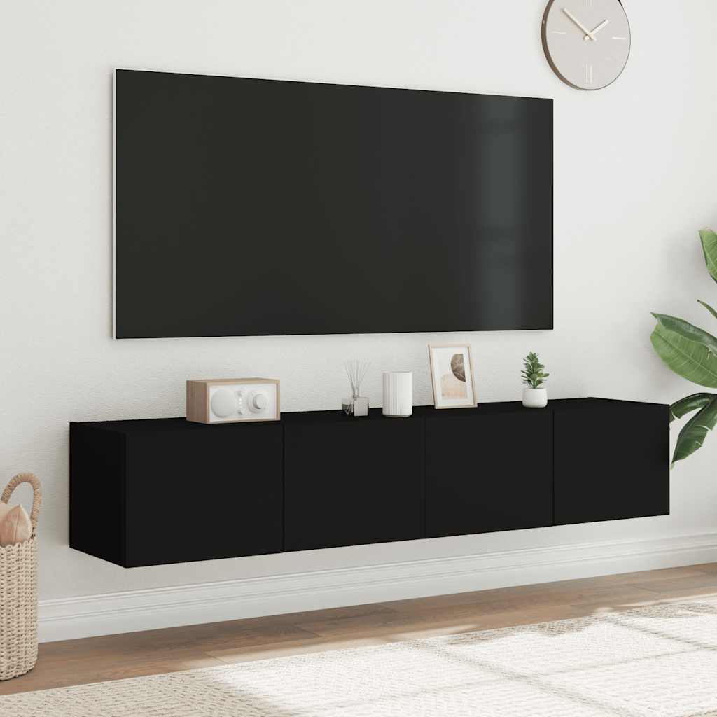Έπιπλα Τοίχου Τηλεόρασης με LED 2 Τεμ. Μαύρα 80x35x31 εκ. - Pakobazaar