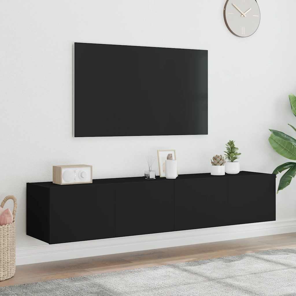 Έπιπλα Τοίχου Τηλεόρασης με LED 2 Τεμ. Μαύρα 80x35x31 εκ. - Pakobazaar