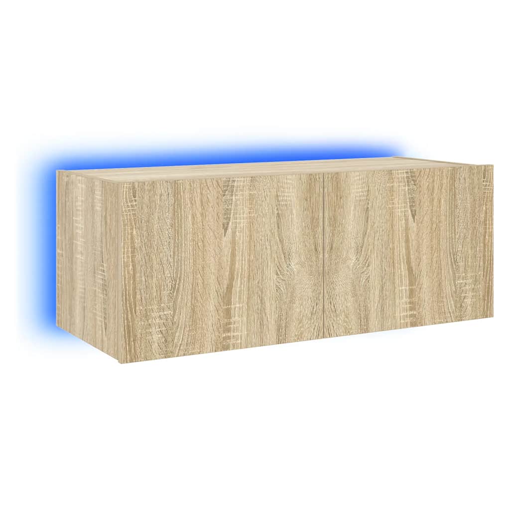 Έπιπλο Τοίχου Τηλεόρασης με LED Sonoma Δρυς 80x35x31 εκ. - Pakobazaar