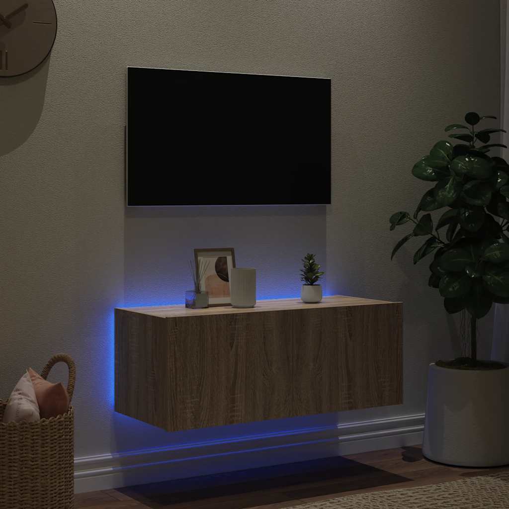 Έπιπλο Τοίχου Τηλεόρασης με LED Sonoma Δρυς 80x35x31 εκ. - Pakobazaar