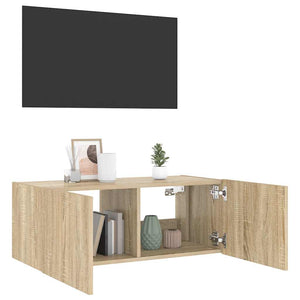 Έπιπλο Τοίχου Τηλεόρασης με LED Sonoma Δρυς 80x35x31 εκ. - Pakobazaar