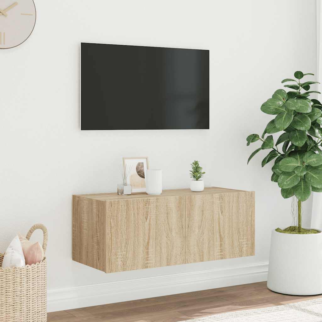 Έπιπλο Τοίχου Τηλεόρασης με LED Sonoma Δρυς 80x35x31 εκ. - Pakobazaar