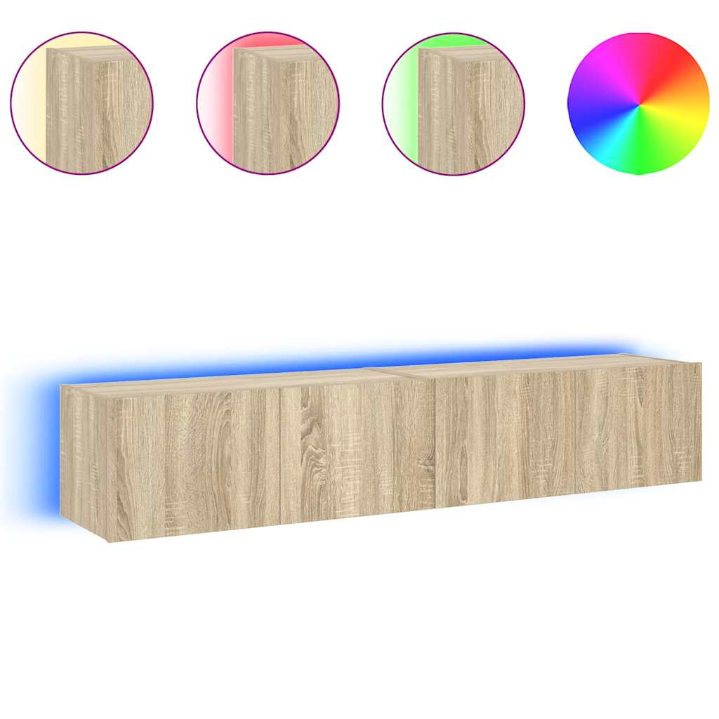 Έπιπλα Τοίχου Τηλ. με LED 2 Τεμ. Sonoma Δρυς 80x35x31 εκ. - Pakobazaar