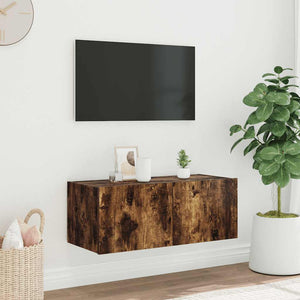 Έπιπλο Τοίχου Τηλεόρασης με LED Καπνιστή Δρυς 80x35x31 εκ. - Pakobazaar