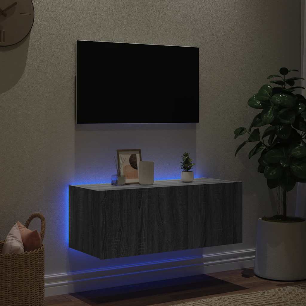 Έπιπλο Τοίχου Τηλεόρασης με LED Γκρι Sonoma 80x35x31 εκ. - Pakobazaar