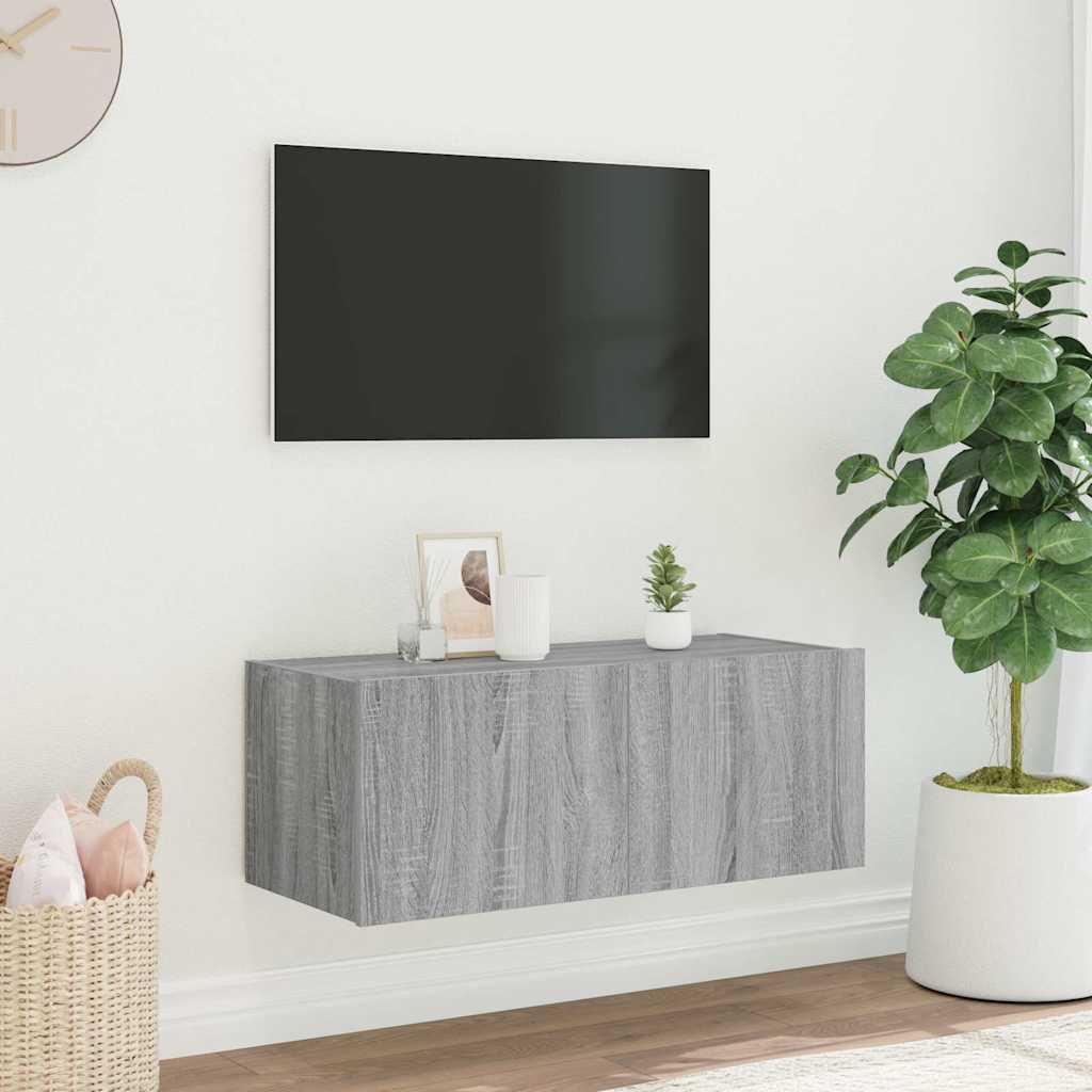 Έπιπλο Τοίχου Τηλεόρασης με LED Γκρι Sonoma 80x35x31 εκ. - Pakobazaar