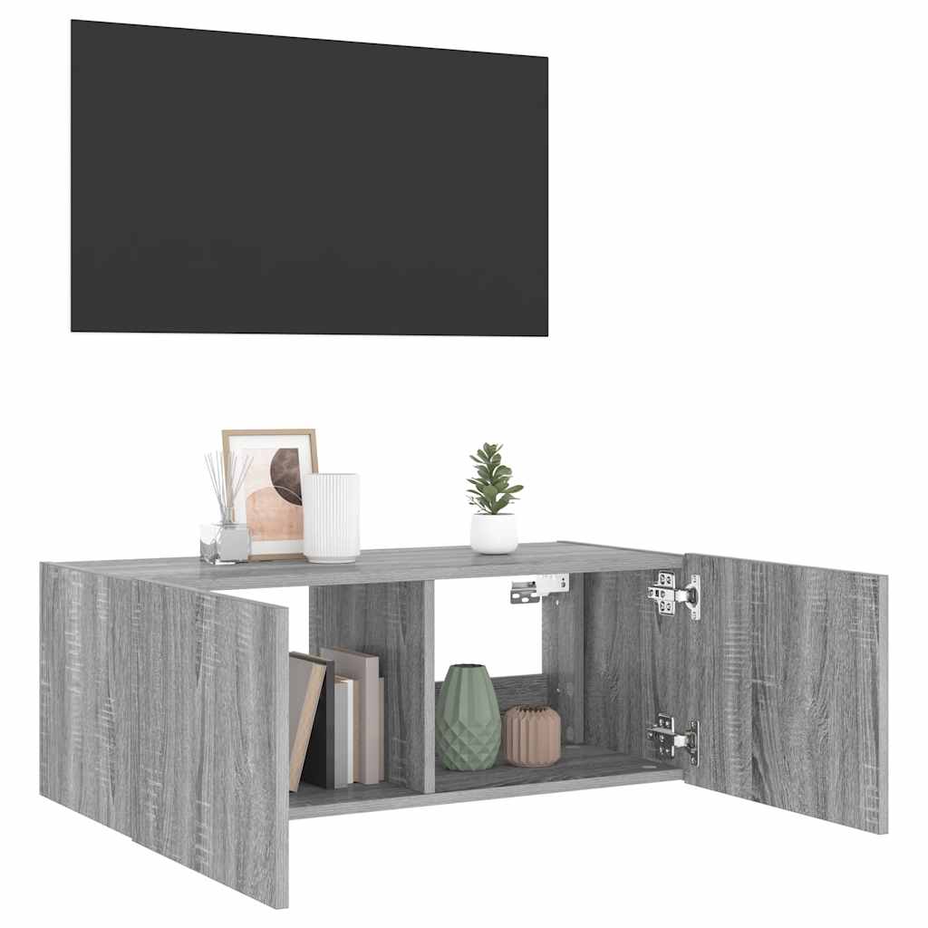 Έπιπλο Τοίχου Τηλεόρασης με LED Γκρι Sonoma 80x35x31 εκ. - Pakobazaar