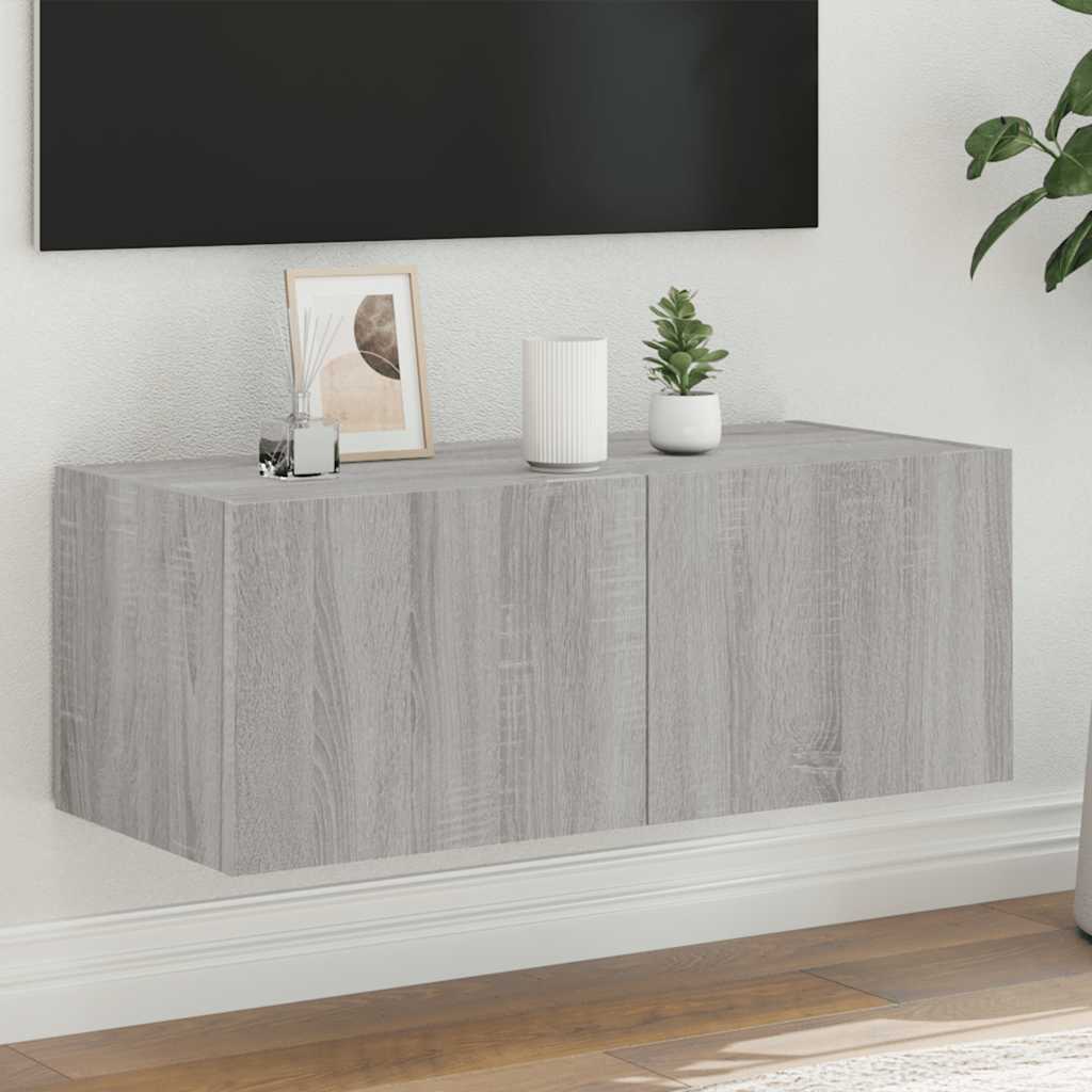 Έπιπλο Τοίχου Τηλεόρασης με LED Γκρι Sonoma 80x35x31 εκ. - Pakobazaar