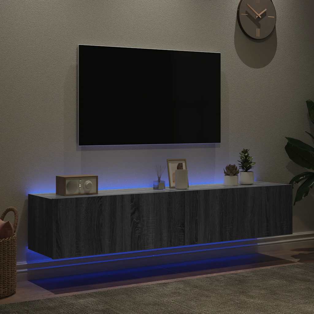 Έπιπλα Τοίχου Τηλ. με LED 2 Τεμ. Γκρι Sonoma 80x35x31 εκ. - Pakobazaar