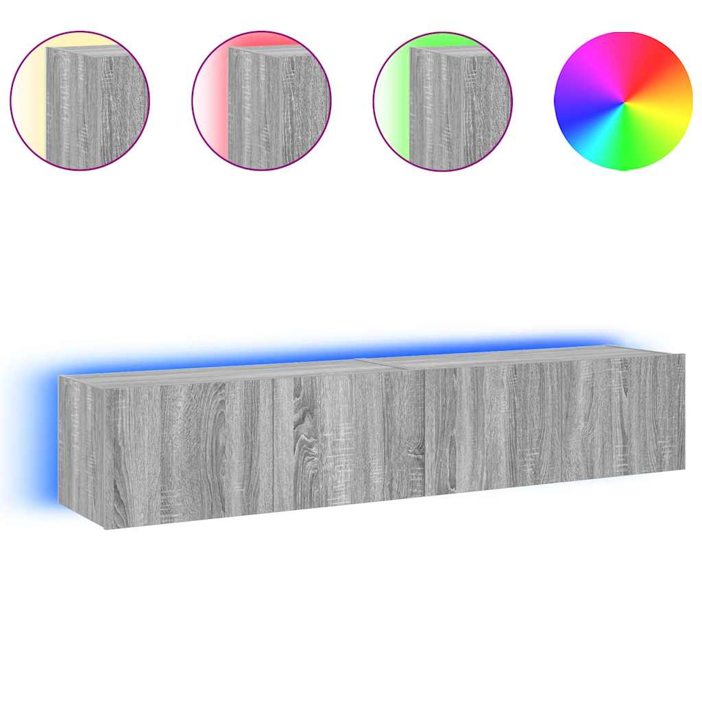 Έπιπλα Τοίχου Τηλ. με LED 2 Τεμ. Γκρι Sonoma 80x35x31 εκ. - Pakobazaar