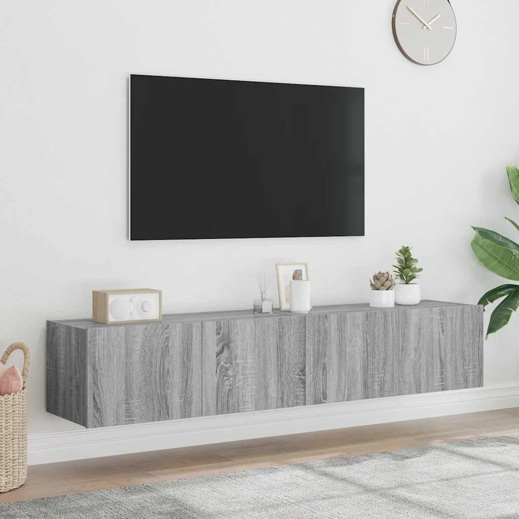 Έπιπλα Τοίχου Τηλ. με LED 2 Τεμ. Γκρι Sonoma 80x35x31 εκ. - Pakobazaar