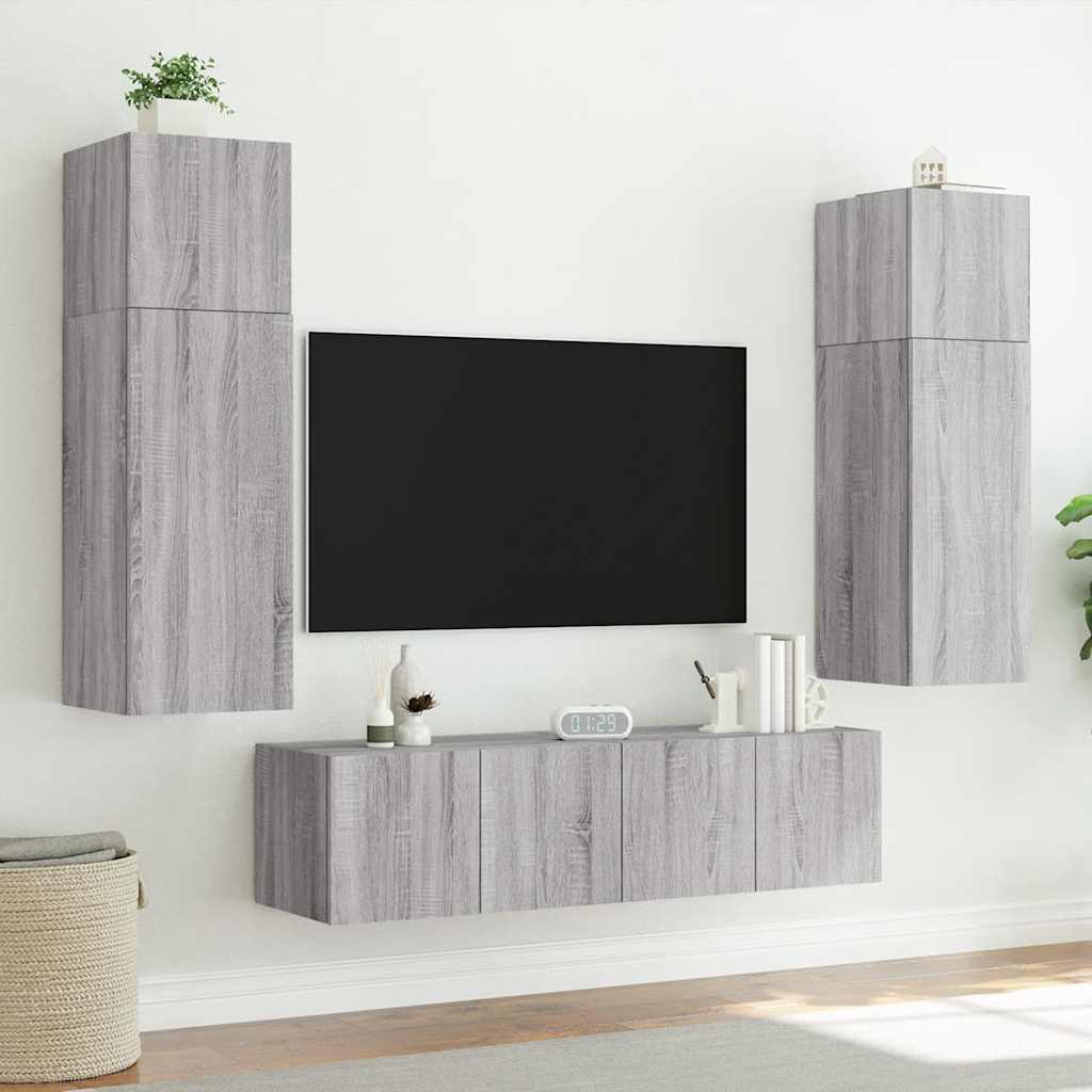 Έπιπλα Τοίχου Τηλ. με LED 2 Τεμ. Γκρι Sonoma 80x35x31 εκ. - Pakobazaar