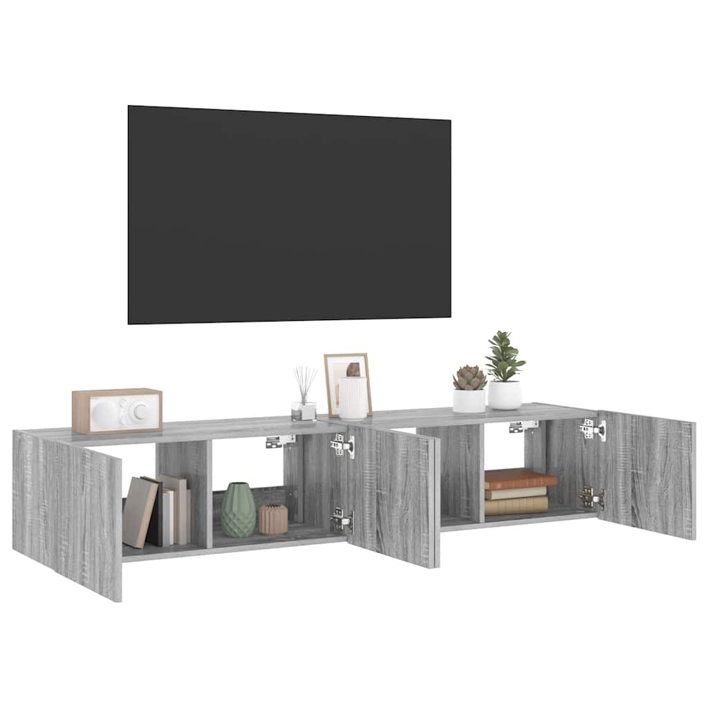 Έπιπλα Τοίχου Τηλ. με LED 2 Τεμ. Γκρι Sonoma 80x35x31 εκ. - Pakobazaar