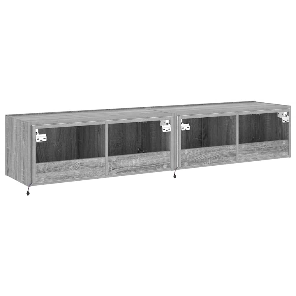 Έπιπλα Τοίχου Τηλ. με LED 2 Τεμ. Γκρι Sonoma 80x35x31 εκ. - Pakobazaar